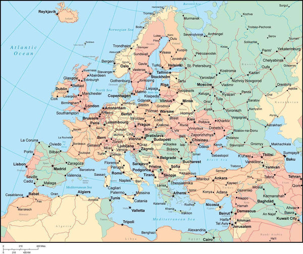 World Map With Countries Country And City Names Stock Illustration