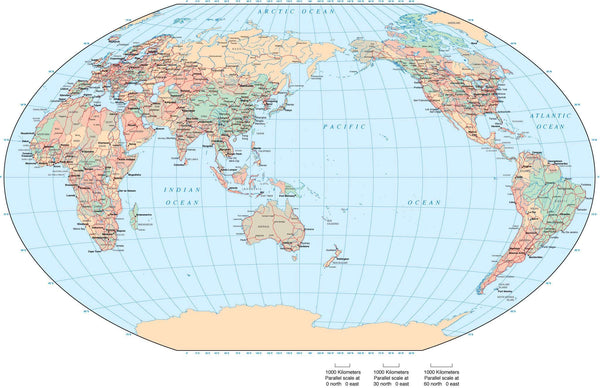 majoor Levendig Roest World Map - Asia / Australia Centered - Winkel Tripel Projection