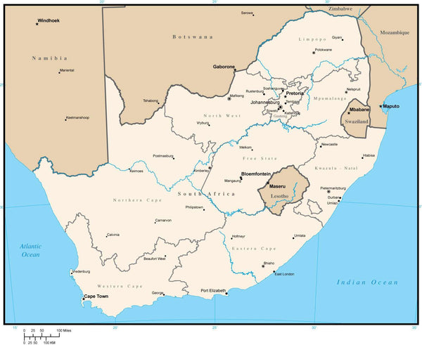 South Africa Map With Province Areas In Adobe Illustrator Format