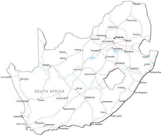 South Africa Black And White Road Map In Adobe Illustrator Vector Format 5687