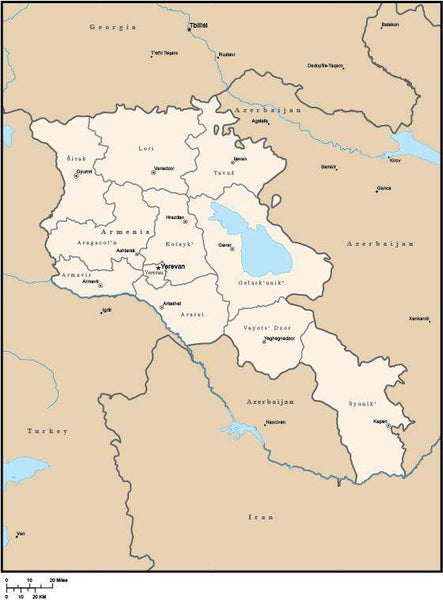 Detailed administrative map of Armenia. Armenia detailed administrative map