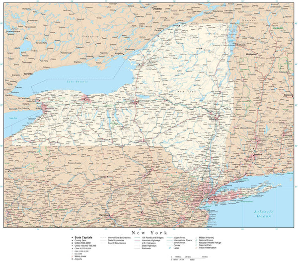 New York Detailed Map In Adobe Illustrator Vector Format. Detailed 