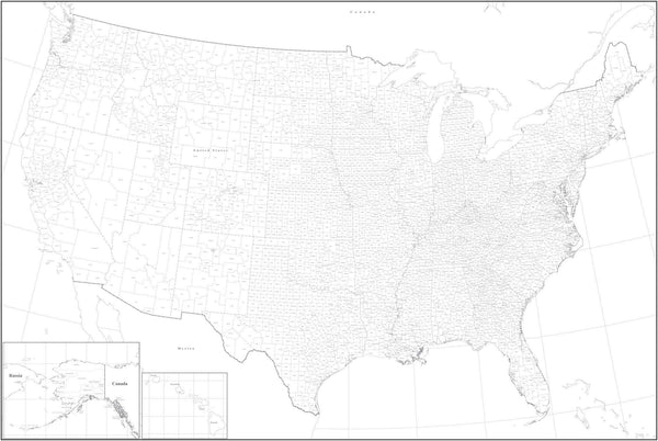 Poster Size Black & White Usa In Adobe Illustrator With Counties