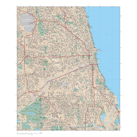 Chicago  IL Map - 120 square miles - with Local Streets