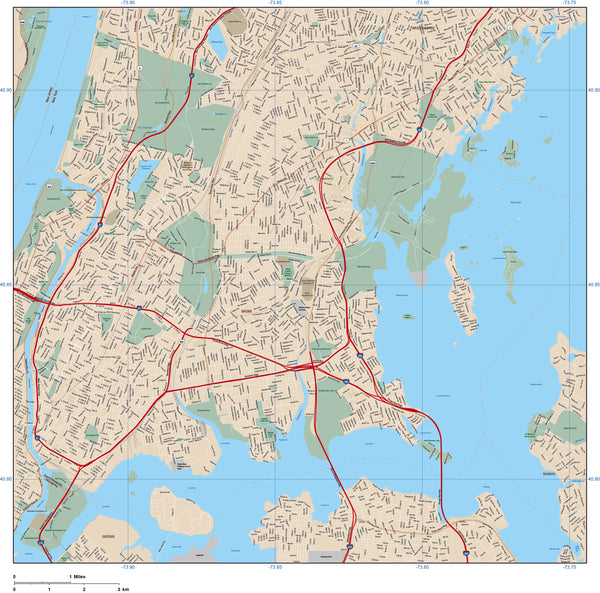 Bronx Vector Map with Local Streets in Adobe Illustrator vector format