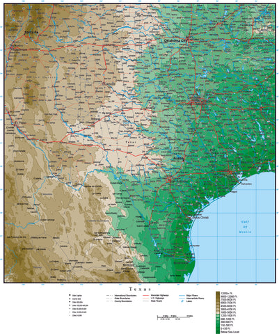 Texas Map with Contour Background