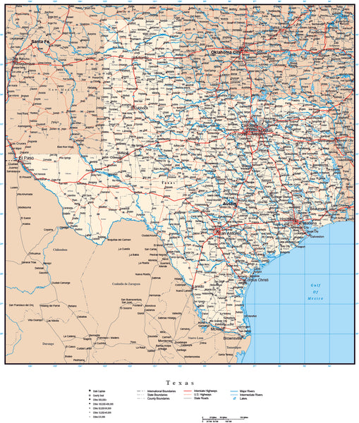 Texas map in Adobe Illustrator vector format