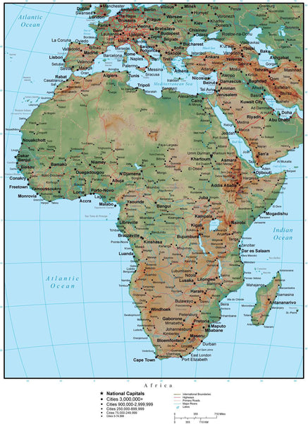 Africa Terrain map in Adobe Illustrator vector format with Photoshop ...