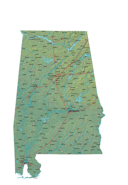 Alabama Terrain map in Fit Together style with Terrain AL-USA-852134