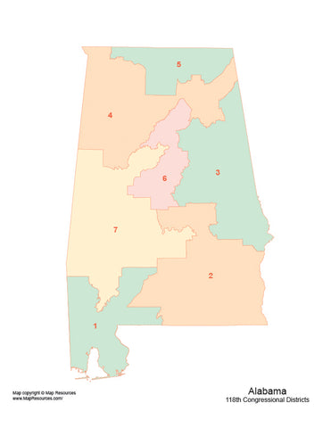 Alabama Map with 2022 Congressional Districts