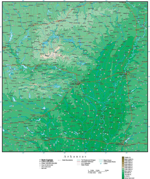 Digital Arkansas Contour map in Adobe Illustrator vector format AR-USA ...