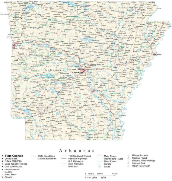 Arkansas Detailed Cut-Out Style State Map in Adobe Illustrator Vector ...