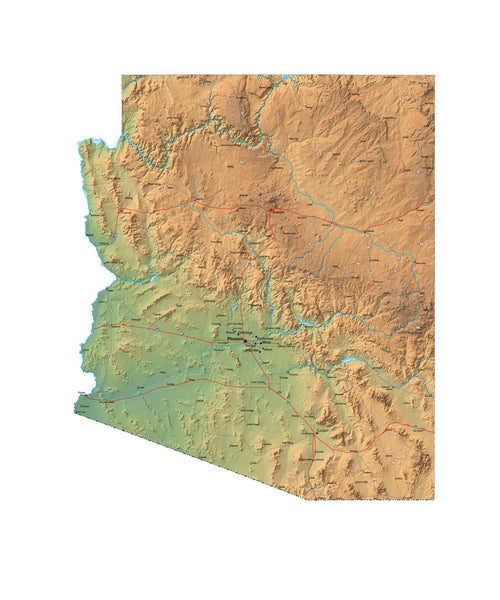 Arizona Terrain map in Fit Together style with Terrain AZ-USA-852109