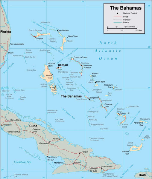 Digital Bahamas map in Adobe Illustrator vector format