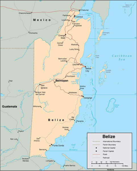 Digital Belize map in Adobe Illustrator vector format