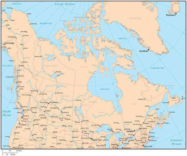 Single Color Canada Map with Provinces, Capital and Major Cities