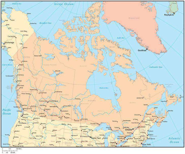 Multi Color Canada Map with Provinces, Capital and Major Cities