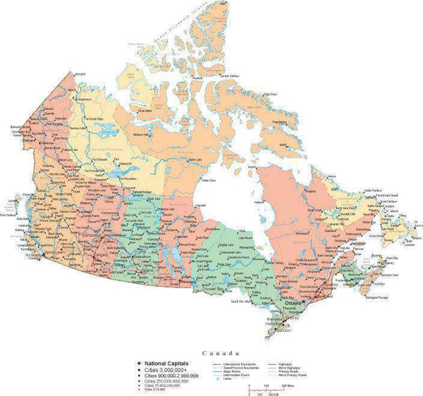 Canada map, Cut-Out Style, in Adobe Illustrator vector format