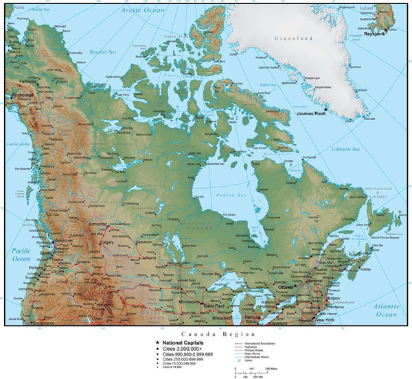 Canada Terrain Map in Adobe Illustrator format with PSD image