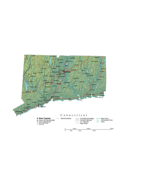 Connecticut Illustrator Vector Map with Cities, Roads and Photoshop ...