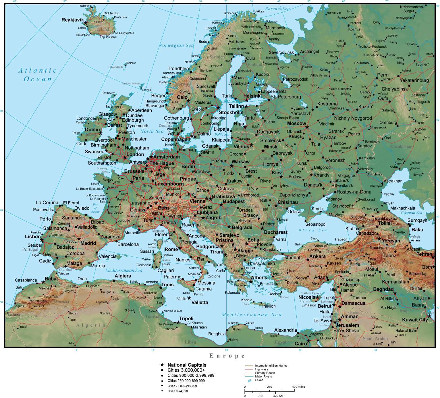 europe map with capitals