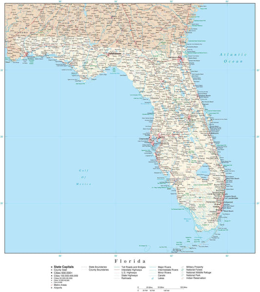 Florida Detailed Map in Adobe Illustrator vector format. Detailed ...