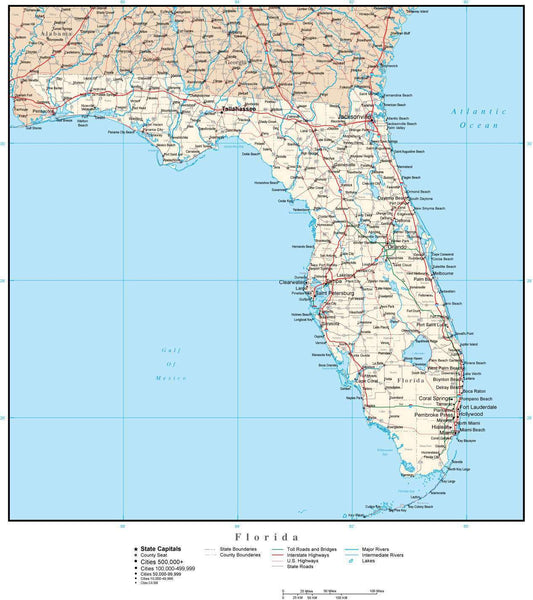 Florida map in Adobe Illustrator vector format