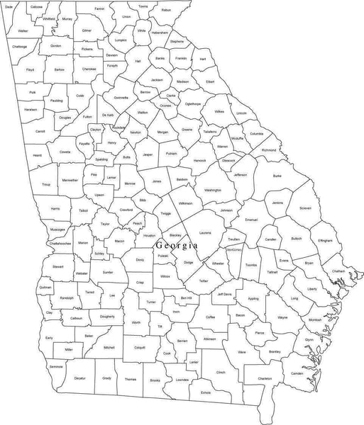 Black & White Georgia Digital Map with Counties