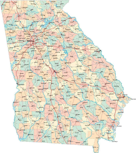 Georgia State Map in Multi-Color Fit-Together Style to match other states