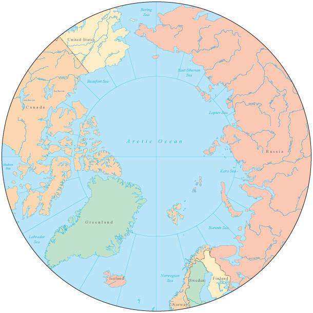 Globe over North Pole Map with Countries and Water Features