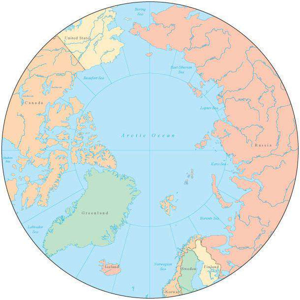 Globe over North Pole Map with Countries and Water Features