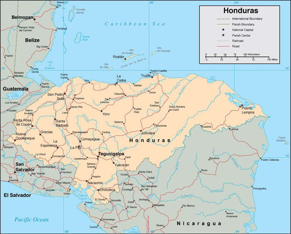 Digital Honduras map in Adobe Illustrator vector format