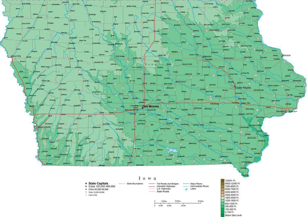 Iowa Contour Map in Adobe Illustrator Digital Vector Format