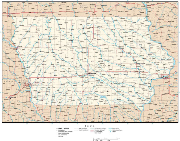 Iowa map in Adobe Illustrator vector format