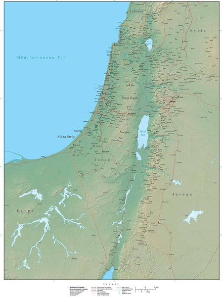 Digital Israel Terrain map in Adobe Illustrator vector format with ...