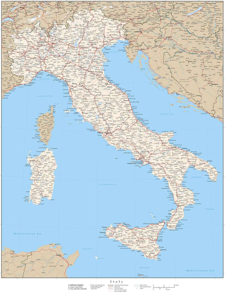 Italy map in Adobe Illustrator vector format - High Detail