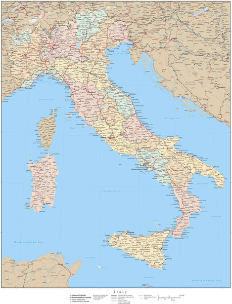 Detailed Italy Map in Adobe Illustrator vector format