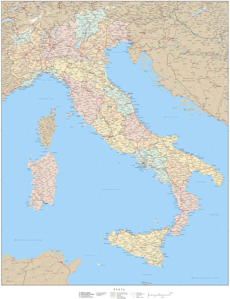 Detailed map of Italy in Adobe Illustrator vector format