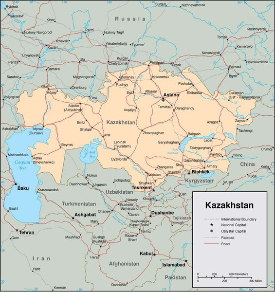 Digital Kazakhstan map in Adobe Illustrator vector format