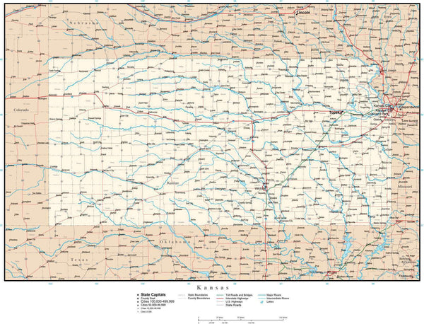 Kansas map in Adobe Illustrator vector format