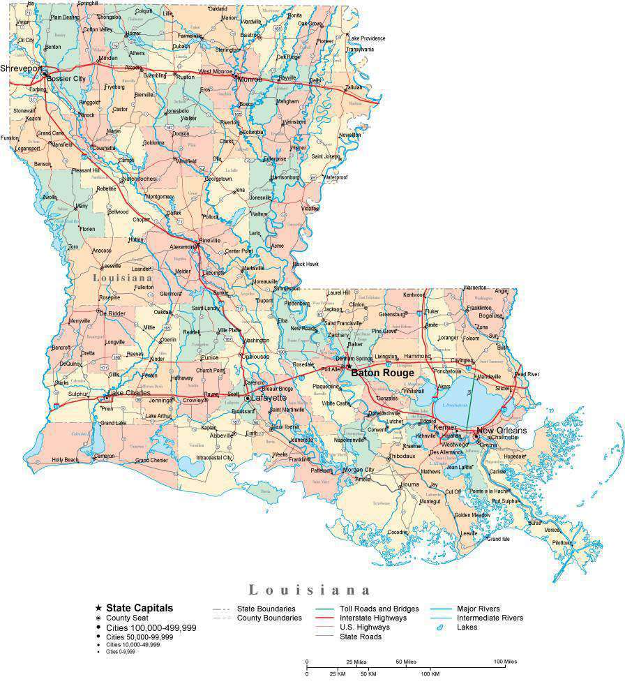 Map Of Louisiana State In Us Stock Photo - Download Image Now - Louisiana,  Map, Mississippi River - iStock