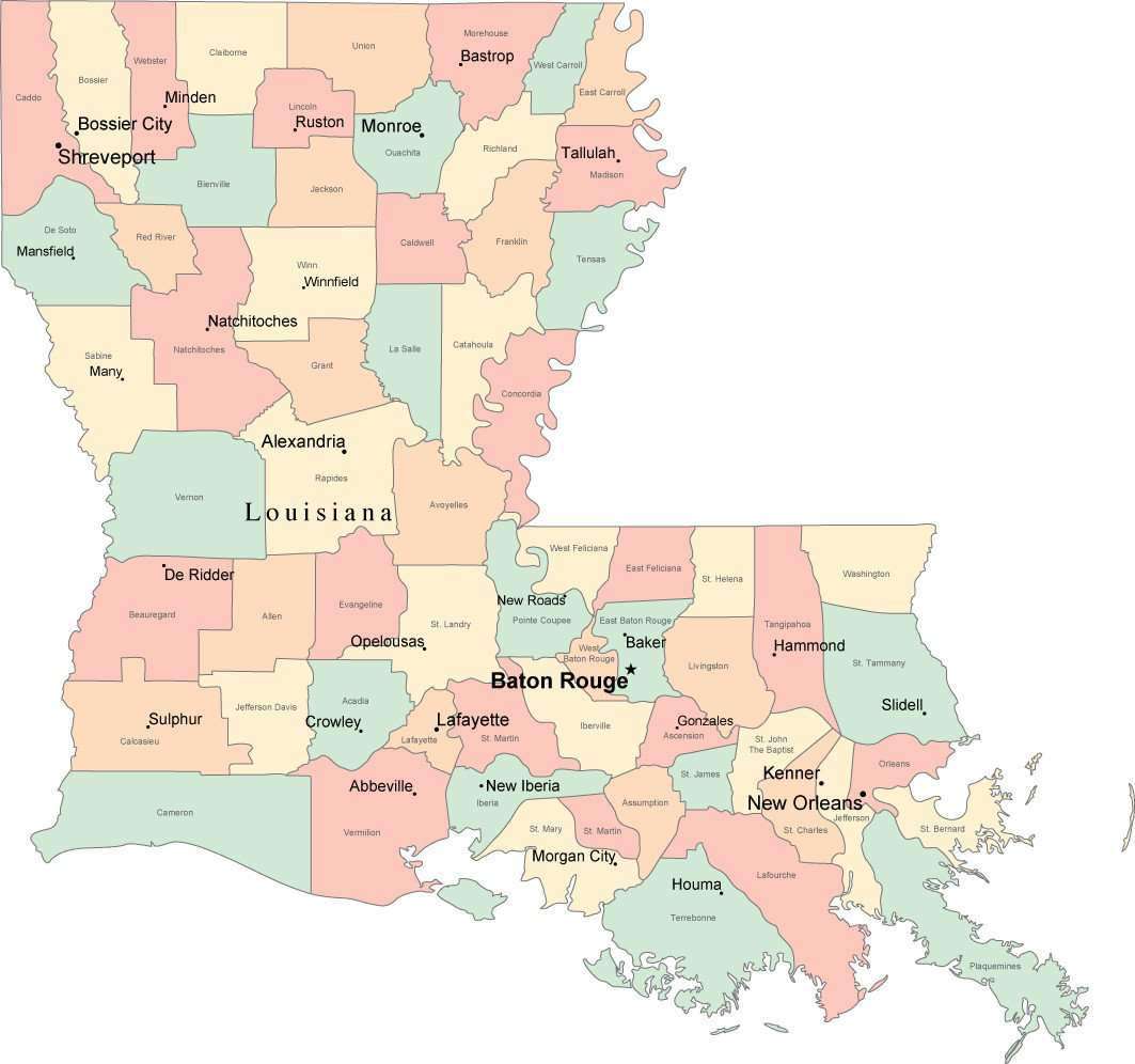 Large detailed map of Louisiana state, Louisiana state, USA, Maps of the  USA