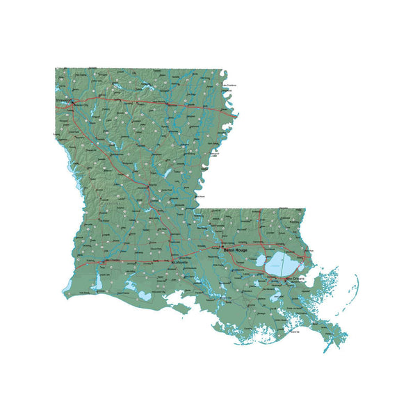 Louisiana Terrain map in Fit Together style with Terrain LA-USA-852108