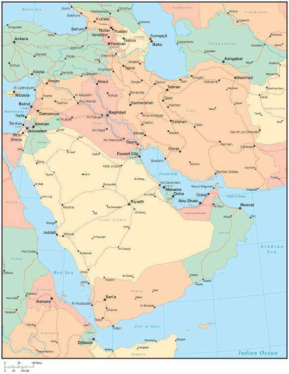 middle east political map with capitals