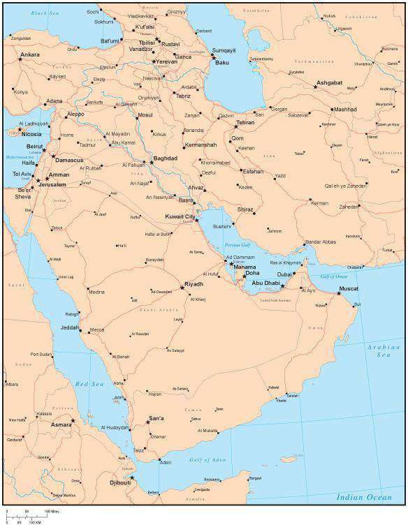 middle east countries and capitals map