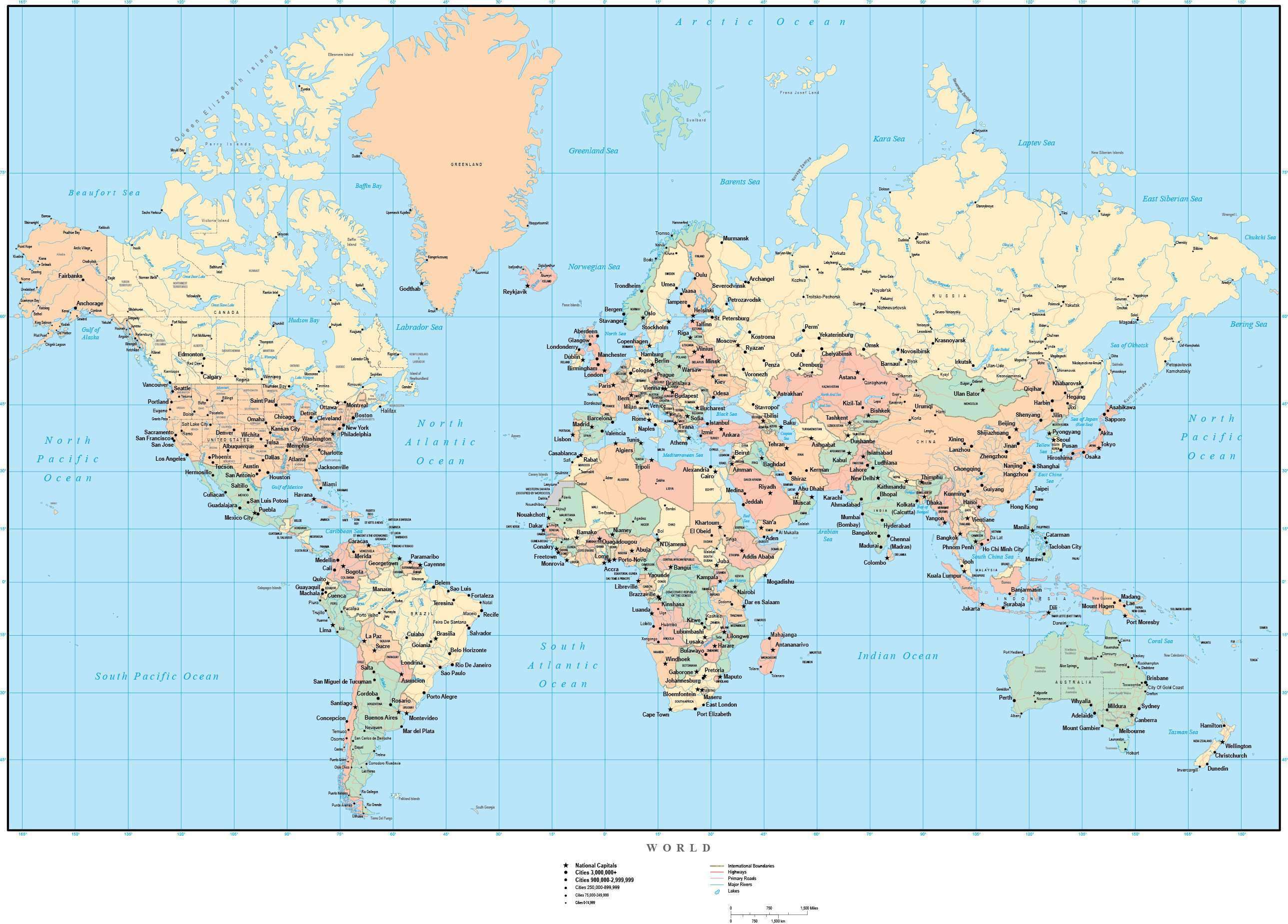 earth map countries and capitals