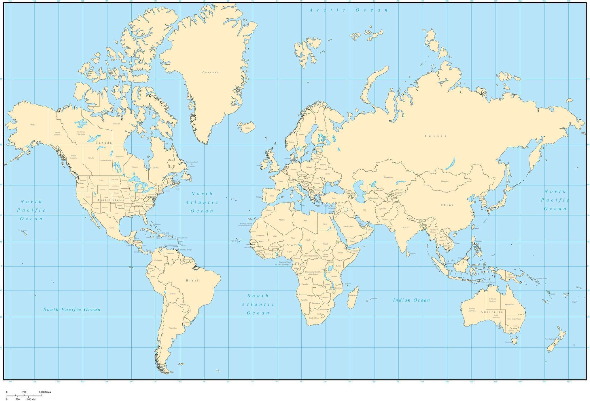All Places Map - World Map - world map with country names, world
