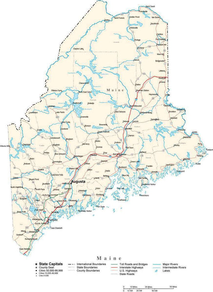 Maine State Map in Fit-Together Style to match other states