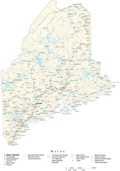 Maine Detailed Cut-Out Style State Map in Adobe Illustrator Vector ...