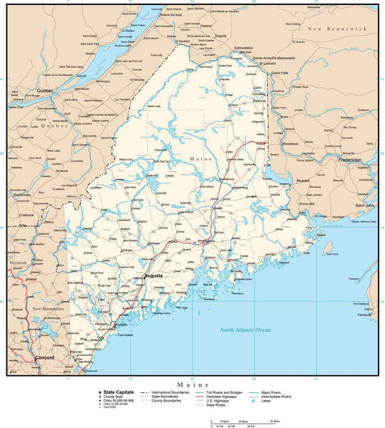 Maine map in Adobe Illustrator vector format